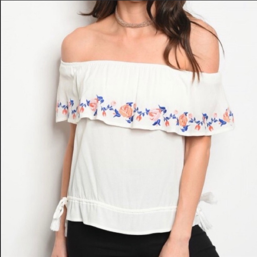 🔥HONEY BELLE🔥OFF THE SHOULDER BLOUSE BOHO TOP MEDIUM NWT - Picture 1 of 6